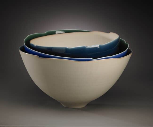 Unglazed Bowl with Silver Glaze by Hoshino Kayoko