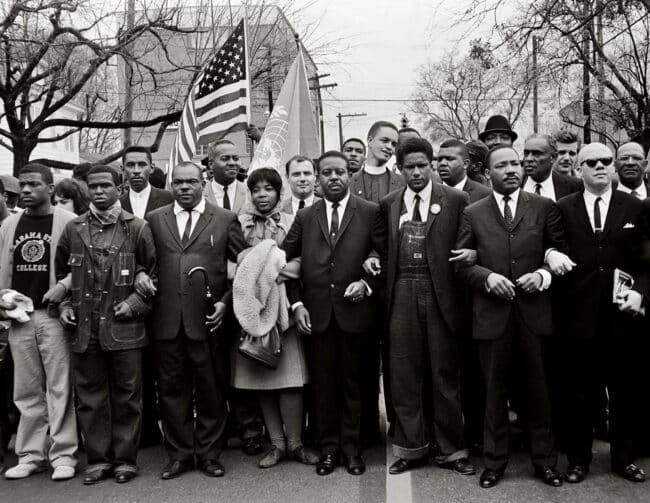 Selma March with Flag Entering Montgomery by Steve Schapiro