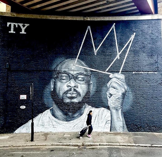 Mural of Ty in Valentia Place, Brixton, UK, by Create Not Destroy