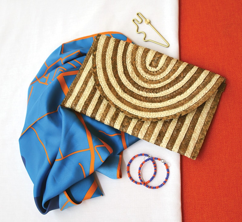 Harn store purse, scarf and earrings