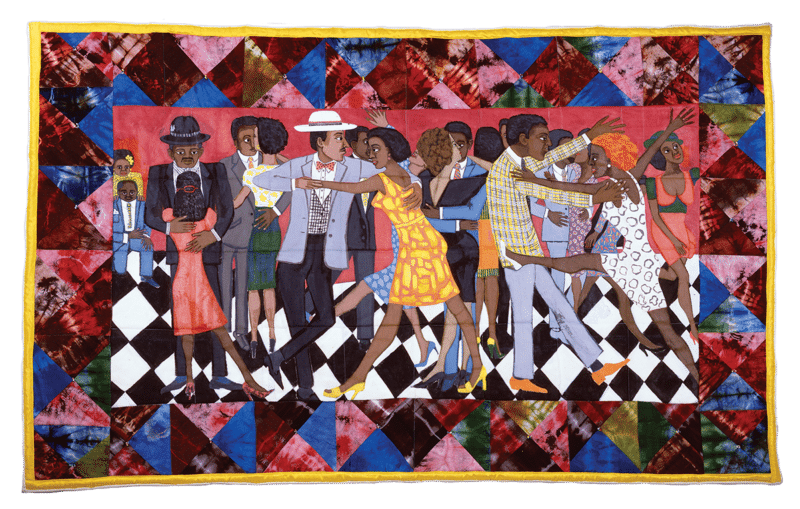 Faith Ringgold (1930 – 2024), Groovin' High, 1986 Acrylic, beads, dye, and sequins on quilted fabric, 95 3/4 x 61 3/4 x 3 in. Spelman College Museum of Fine Art. Gift of Barbara and Ronald Balser. © 2024 Anyone Can Fly Foundation / Artists Rights Society (ARS), New York