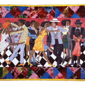 Faith Ringgold (1930 – 2024), Groovin' High, 1986 Acrylic, beads, dye, and sequins on quilted fabric, 95 3/4 x 61 3/4 x 3 in. Spelman College Museum of Fine Art. Gift of Barbara and Ronald Balser. © 2024 Anyone Can Fly Foundation / Artists Rights Society (ARS), New York