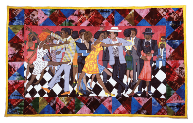 Faith Ringgold (1930 – 2024), Groovin' High, 1986 Acrylic, beads, dye, and sequins on quilted fabric, 95 3/4 x 61 3/4 x 3 in. Spelman College Museum of Fine Art. Gift of Barbara and Ronald Balser. © 2024 Anyone Can Fly Foundation / Artists Rights Society (ARS), New York