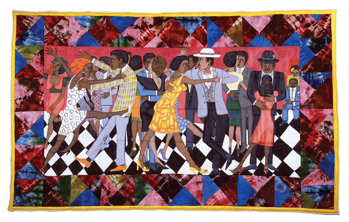 Faith Ringgold (1930 – 2024), Groovin' High, 1986 Acrylic, beads, dye, and sequins on quilted fabric, 95 3/4 x 61 3/4 x 3 in. Spelman College Museum of Fine Art. Gift of Barbara and Ronald Balser. © 2024 Anyone Can Fly Foundation / Artists Rights Society (ARS), New York