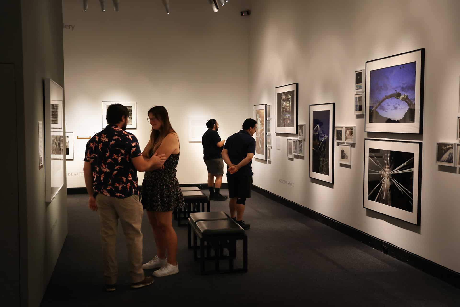 Visitors browsing a Harn gallery.